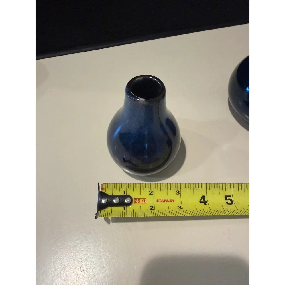 Set of 3 different sizes Cobalt Blue Ceramic Bud Vases Glossy Glaze Minimalist